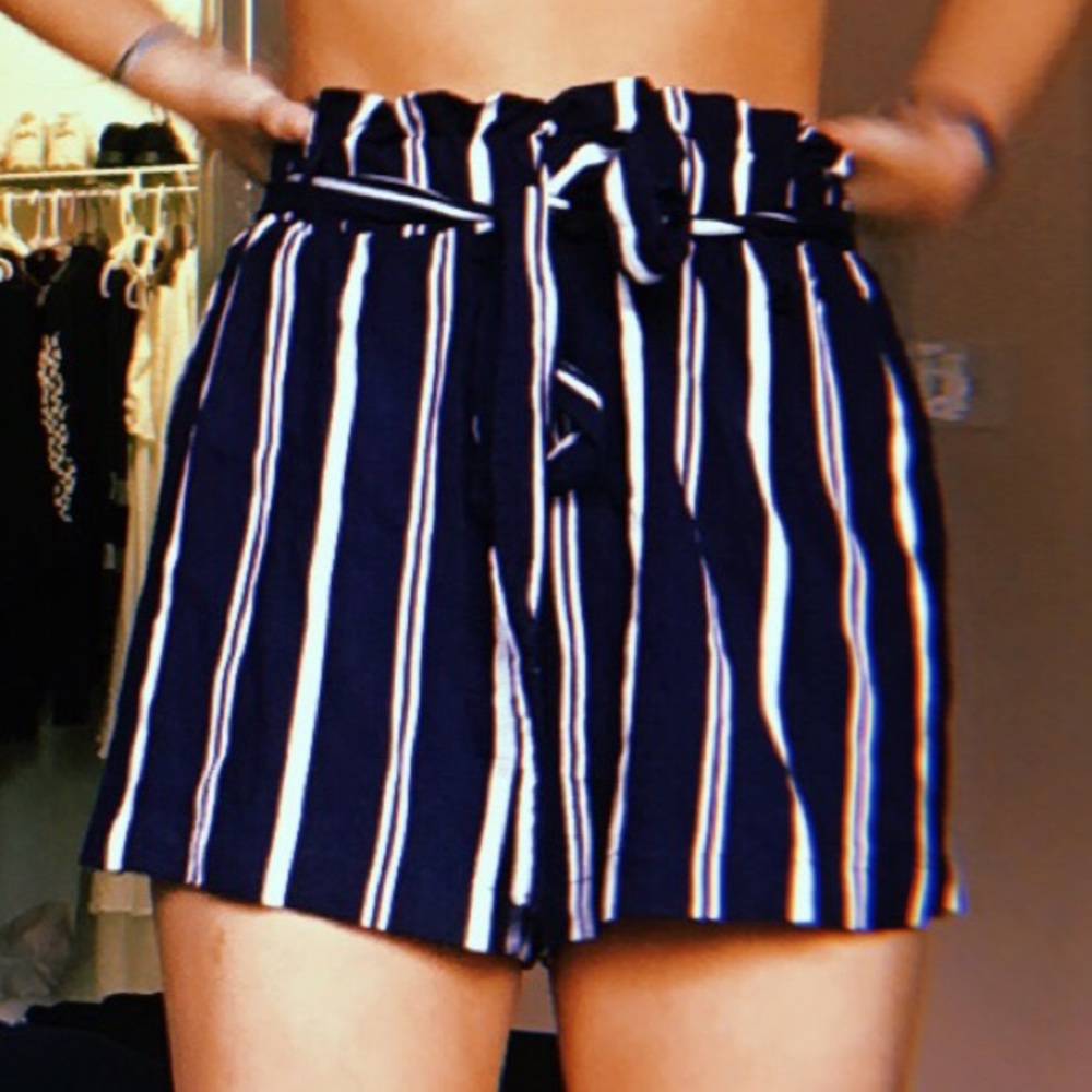 Blue paper bag shorts